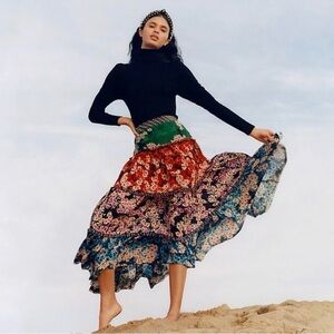 Anthropologie Anarosa Tiered Maxi Skirt